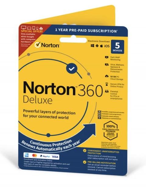 Norton 360 Deluxe 50GB allt-i-ett skydd för 5 enheter