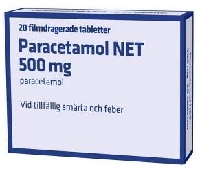 Paracetamol NET 500 mg 20 filmdragerade tabletter