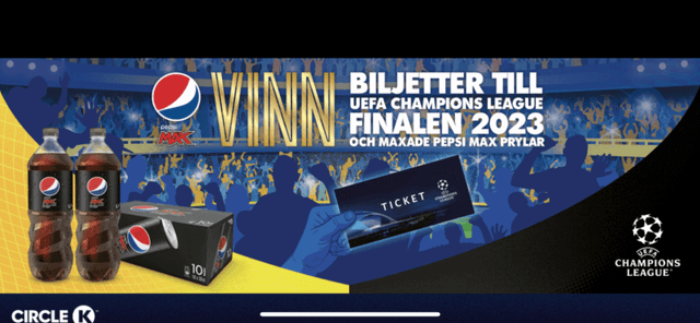 Gratis Pepsi Max och utlottning av biljetter till Champion League finalen.