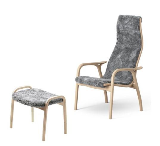 Lamino fåtölj och fotpall i Bok/Fårskinn - Scandinavian Grey - LÄNNA