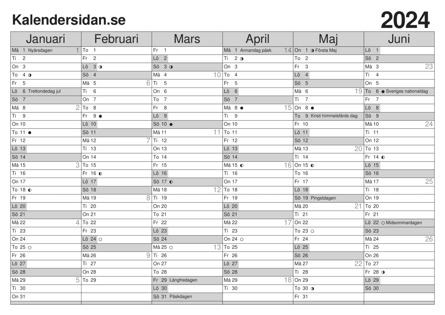 Kalendersidan - skriv ut en gratis kalender